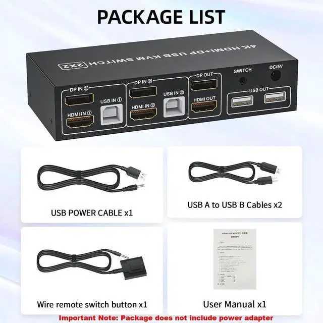 Alt view image 6 of 7 - Vszerda 2x2 Hybrid DP 1.4+HDMI Dual Monitor KVM Switch 4K@60Hz, USB 2.0 KVM Switcher with Audio Mic Port for 2 PCs Share 2 Displays Keyboard Mouse Printer