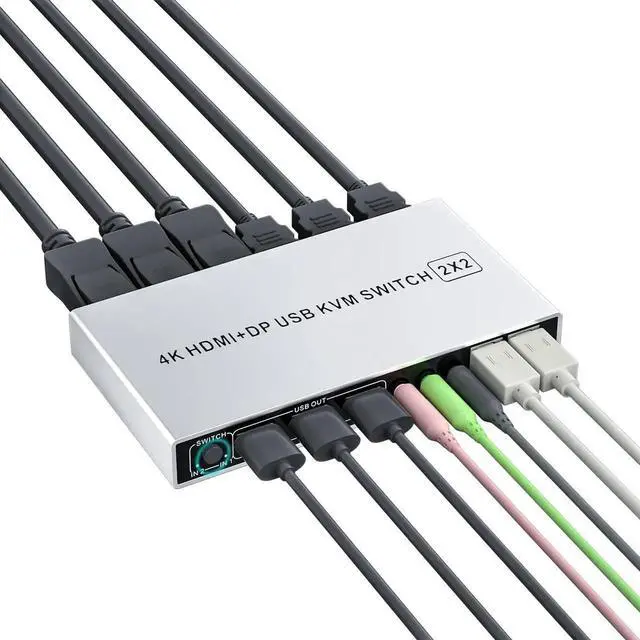 Alt view image 3 of 7 - Vszerda Dual Monitor KVM Switch 2 In 2 Out, Hybrid DP+HDMI Input & Output 4K@60Hz KVM Switcher for 2 Computers Share Two Monitors