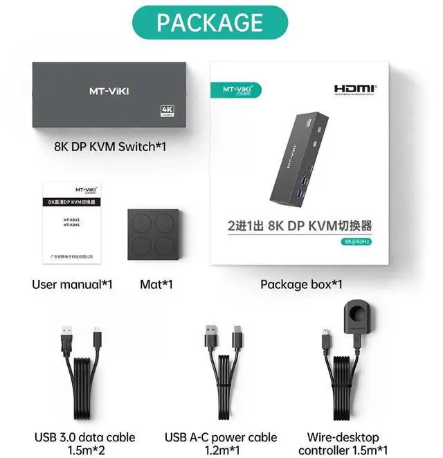 Alt view image 4 of 6 - Vszerda MT-VIKI 2 Port DP 1.4 KVM Switch 8K@60Hz 4K@144Hz, 4 USB 3.0 Ports for 2 PCs Share 1 Monitor Keyboard Mouse, 2 USB A to C Cables Included