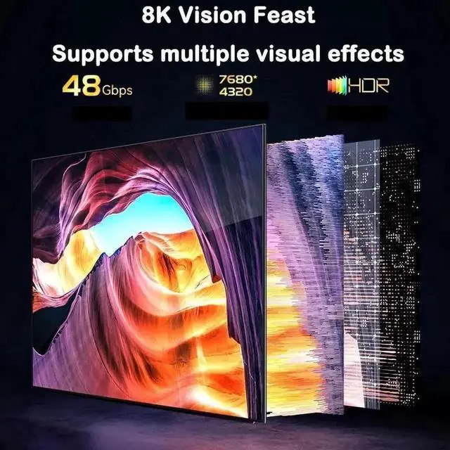 Alt view image 3 of 7 - Vszerda 8K HDMI Fiber Optic Cable, 48Gbps High-Speed, 8K@60Hz,Dynamic HDR,ARR, Dolby Atmos, HDCP 2.2 & 2.3, 3.100Feet, Black