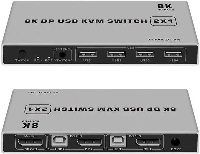 Main image of Vszerda 2 Port DP 1.4 KVM Switch, Dual-Port DisplayPort USB KVM Switch Support 8K@60Hz & 4K@144Hz for 2 PCs Share Monitor Keyboard Mouse