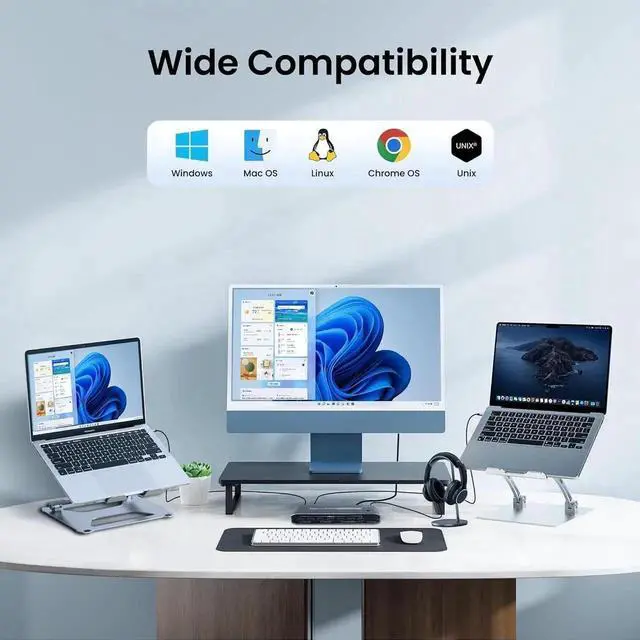 Alt view image 4 of 5 - Vszerda 2 Port USB-C KVM Switch with HDMI & DP Output, Thunderbolt Type-C KVM Hub 7 USB-A, 100W PD, RJ45 Ethernet & 3.5mm Audio Jack, 4K@60Hz for Laptops
