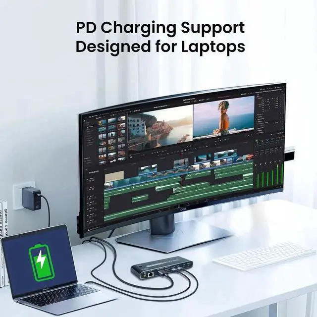 Alt view image 5 of 5 - Vszerda 2 Port USB-C KVM Switch with HDMI & DP Output, Thunderbolt Type-C KVM Hub 7 USB-A, 100W PD, RJ45 Ethernet & 3.5mm Audio Jack, 4K@60Hz for Laptops