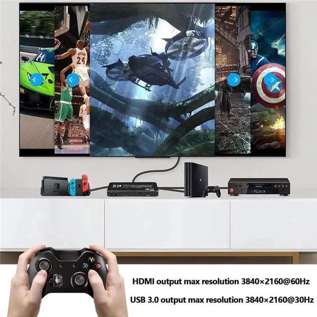 Alt view image 6 of 7 - Vszerda 3×1 4K@60Hz HDMI Multiview Capture Card with HDMI Loop-Out & 3.5mm Mic/Audio Jack, USB Game Video Grabber for PS5 PS4 Pro Xbox Series X/S Xbox One X/S PC Mac Live Streaming Recording