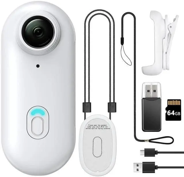 Main image of Vszerda 64GB 1080P FHD Mini Wearable Body Camera, Thumb-Size Hands Free Mountable Portable Camcorder for Pet Walking, Work & Travel, White