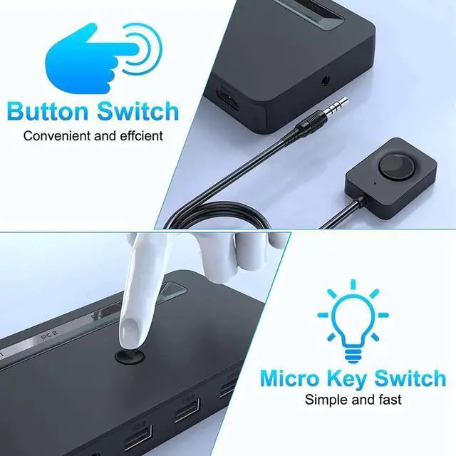 Alt view image 5 of 7 - Vszerda 4 Port 4K HDMI KVM Switch for 4 Computers Share 1 Monitor, 3 USB Ports & Dual 3.5mm Audio Jacks, 4 HDMI Cables & Remote Control Included