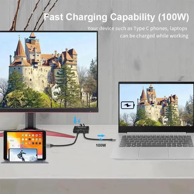Alt view image 6 of 7 - Vszerda Bi-Directional USB-C 8K Switch Splitter Converter, USB 3.1 Type-C Multi-Function Switch Supports 8K@30Hz, 4K@120Hz, 100W PD Charging & 10Gbps High-Speed Data Transfer
