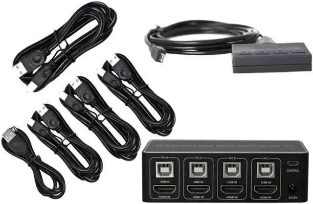 Alt view image 4 of 4 - Vszerda 4 Port 4 In 1 Out HDMI KVM Switch 4K@30Hz 1080P@60Hz, USB KVM Switcher for 4 PCs Share Monitor Keyboard Mouse, Compatible with Windows Mac Laptops