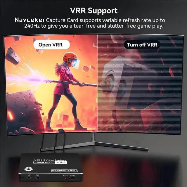 Alt view image 3 of 7 - Vszerda USB3.2 External HDMI Capture Card, Supports 4K@60FPS & 2K@144FPS Ultra Low Latency Video Grabber for Live Streaming Recording, Compatible with PS5 Switch Camera PC Mac OBS