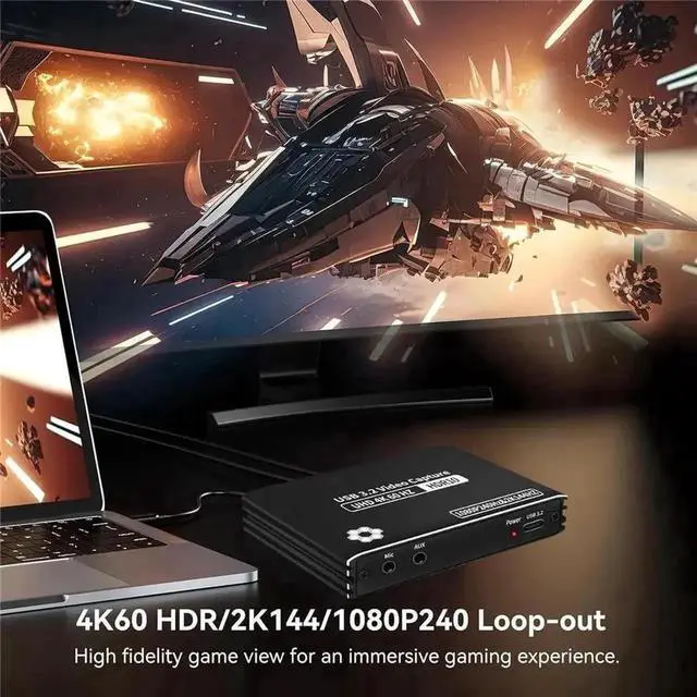 Alt view image 4 of 7 - Vszerda USB3.2 External HDMI Capture Card, Supports 4K@60FPS & 2K@144FPS Ultra Low Latency Video Grabber for Live Streaming Recording, Compatible with PS5 Switch Camera PC Mac OBS
