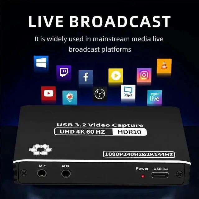 Alt view image 5 of 7 - Vszerda USB3.2 External HDMI Capture Card, Supports 4K@60FPS & 2K@144FPS Ultra Low Latency Video Grabber for Live Streaming Recording, Compatible with PS5 Switch Camera PC Mac OBS