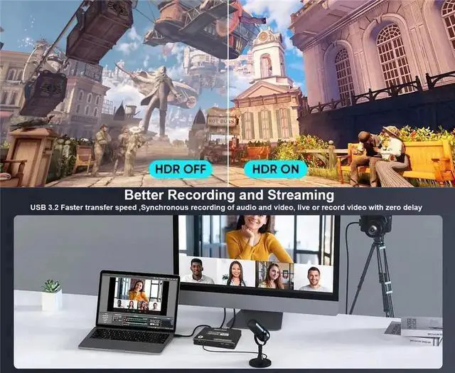 Alt view image 6 of 7 - Vszerda USB3.2 External HDMI Capture Card, Supports 4K@60FPS & 2K@144FPS Ultra Low Latency Video Grabber for Live Streaming Recording, Compatible with PS5 Switch Camera PC Mac OBS