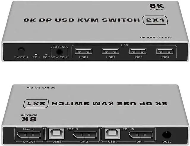 Main image of Vszerda 2 Port DisplayPort 1.4 KVM Switch, 8K@60Hz 4K@144Hz USB DP KVM Switcher for 2 PCs Share Monitor Keyboard Mouse