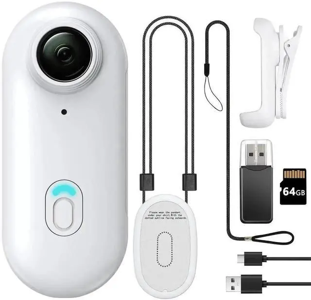 Main image of Vszerda White 64GB 1080P FHD Mini Wearable Body Camera, Thumb-Size Hands-Free Mountable Action Camcorder for Pet Walking Work Travel Recording