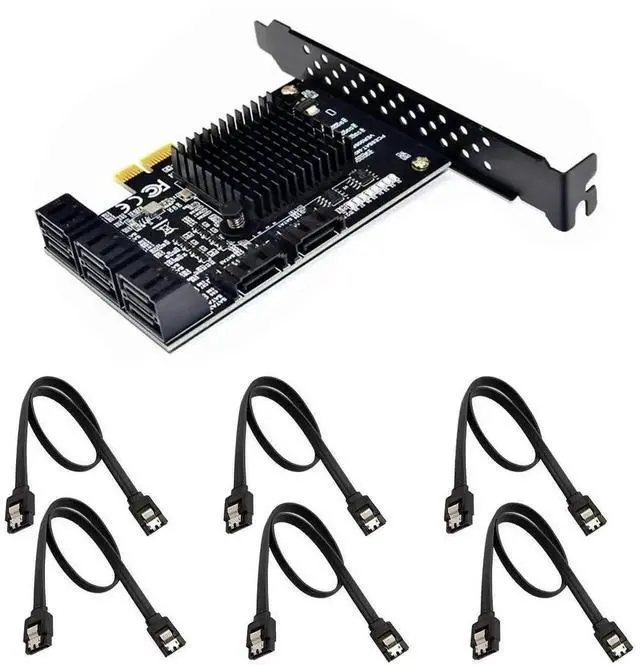 Main image of Vszerda 8 Port SATA 3.0 PCIe Storage Expansion Card, Marvell 88SE9215 Chip with Cooling Heatsink, Low Profile Bracket, 6PCS Black Straight SATA Cables, Bootable System Disk Supported for HDD & SSD