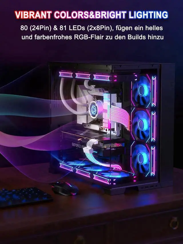 Alt view image 7 of 7 - Vszerda ARGB PSU Extension Cable Kit, Soft Integrated LED Strip PVC Sleeved Power Extenders, 16AWG 24Pin ATX + Dual 8Pin PCIe Complete Set, Addressable RGB for Custom Gaming PC Modding