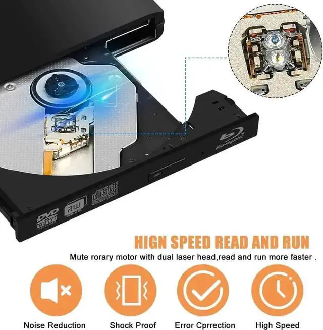 Alt view image 7 of 7 - Vszerda Black Aluminum External Blu Ray Burner USB3.0 Type-C BD CD DVD +/-RW Reader Writer Compatible with MacBook Mac Pro Windows Laptop Desktop PC