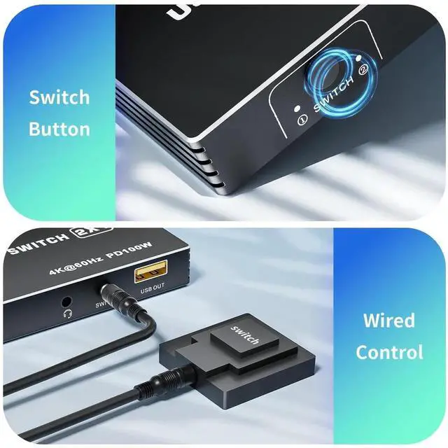 Alt view image 3 of 7 - Vszerda 2 Port USB-C KVM Switch 4K@60Hz, Type-C to HDMI 2.0 KVM Switcher with 100W PD, 3 USB Ports for 2 Laptops Share 1 Monitor, Controller & 2 USB-C Cables Included