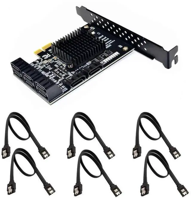 Main image of Vszerda 8 Port SATA 3.0 PCIe Storage Expansion Card, Marvell 88SE9215 Chip with Cooling Heatsink, Low Profile Bracket, 6PCS Black Straight SATA Cables, Supports Bootable System Disk for HDD & SSD