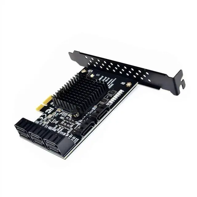 Alt view image 3 of 5 - Vszerda 8 Port SATA 3.0 PCIe Storage Expansion Card, Marvell 88SE9215 Chip with Cooling Heatsink, Low Profile Bracket, 6PCS Black Straight SATA Cables, Supports Bootable System Disk for HDD & SSD