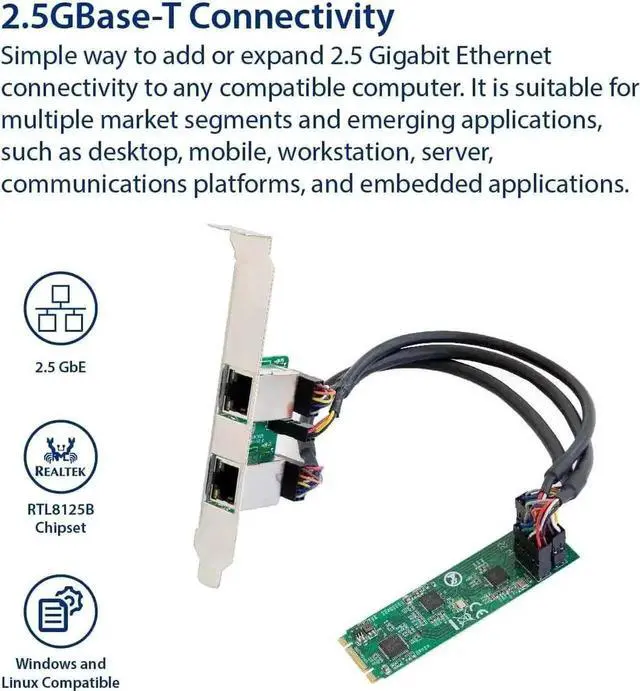 Alt view image 2 of 6 - Vszerda Dual 2.5G M.2 B+M Key Ethernet NIC, Dual-Port 2.5GBase-T M.2 Network Expansion Card