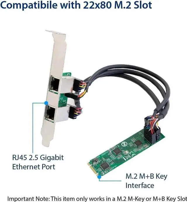 Alt view image 4 of 6 - Vszerda Dual 2.5G M.2 B+M Key Ethernet NIC, Dual-Port 2.5GBase-T M.2 Network Expansion Card