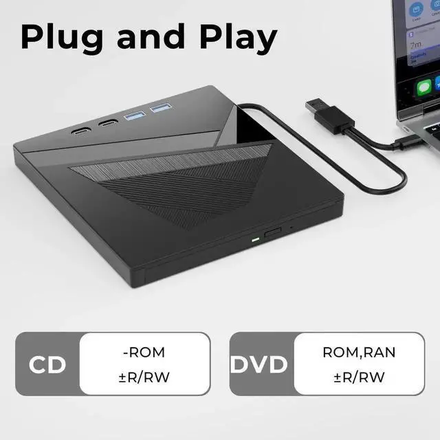Alt view image 3 of 7 - Vszerda 7-in-1 USB 3.0 Type-C External CD DVD RW Burner Optical Drive with SD TF Card Reader Compatible with Laptop Desktop Windows XP/7/8/10 Linux MacOS