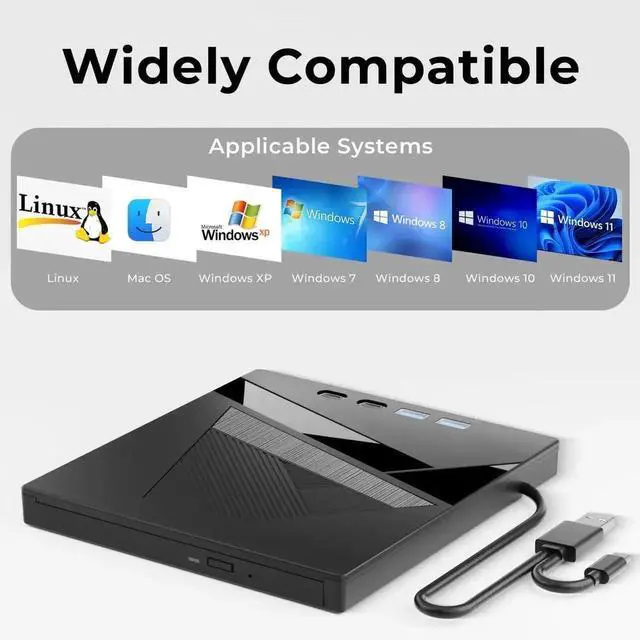 Alt view image 6 of 7 - Vszerda 7-in-1 USB 3.0 Type-C External CD DVD RW Burner Optical Drive with SD TF Card Reader Compatible with Laptop Desktop Windows XP/7/8/10 Linux MacOS