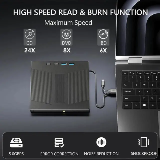 Alt view image 6 of 7 - Vszerda 7-in-1 External Blu Ray Burner USB3.0 Type-C Optical Drive with SD TF Card Reader, Supports 100G Disc R/W Compatible with Windows Mac OS Linux Laptop Desktop PC