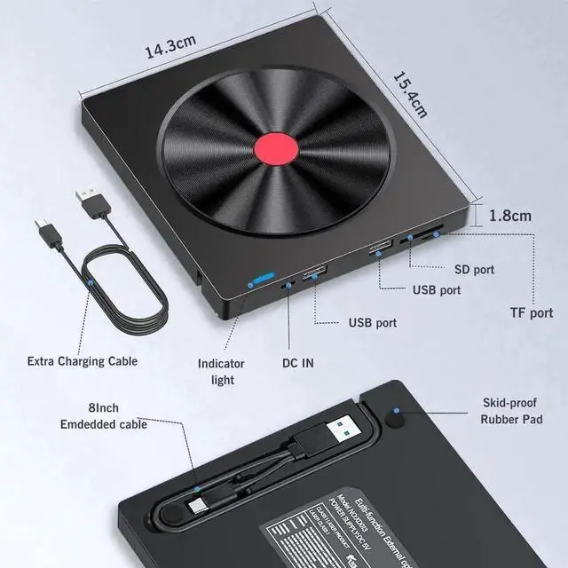 Alt view image 4 of 7 - Vszerda 6 IN 1 USB 3.0 Ultra-Slim External CD DVD RW Burner Optical Drive Player Compatible with Laptop Desktop MacBook Windows Linux MacOS