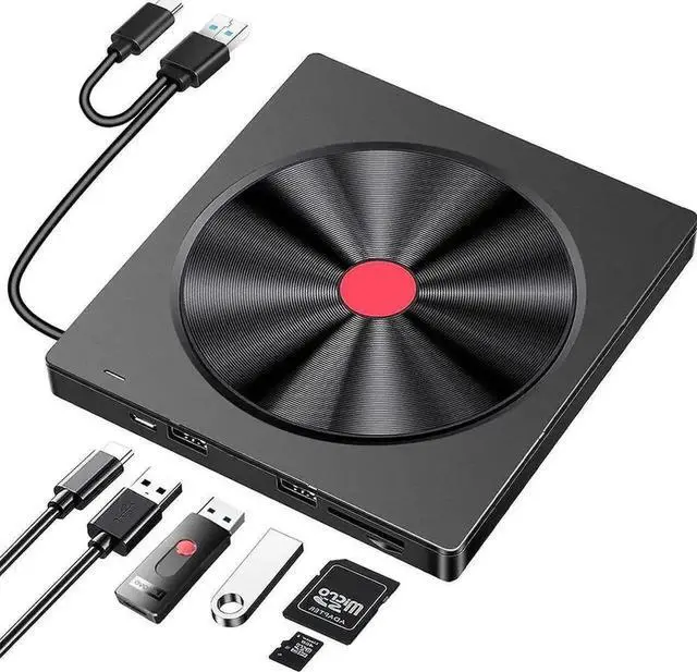 Main image of Vszerda 6 IN 1 USB 3.0 Ultra-Slim External CD DVD RW Burner Optical Drive Player Compatible with Laptop Desktop MacBook Windows Linux MacOS