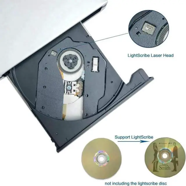 Alt view image 5 of 7 - Vszerda Silver Aluminum USB 3.0 Type-C LightScribe External CD DVD +/-RW Burner Slim Optical Drive Reader Rewriter Compatible with MacBook Laptop Desktop PC
