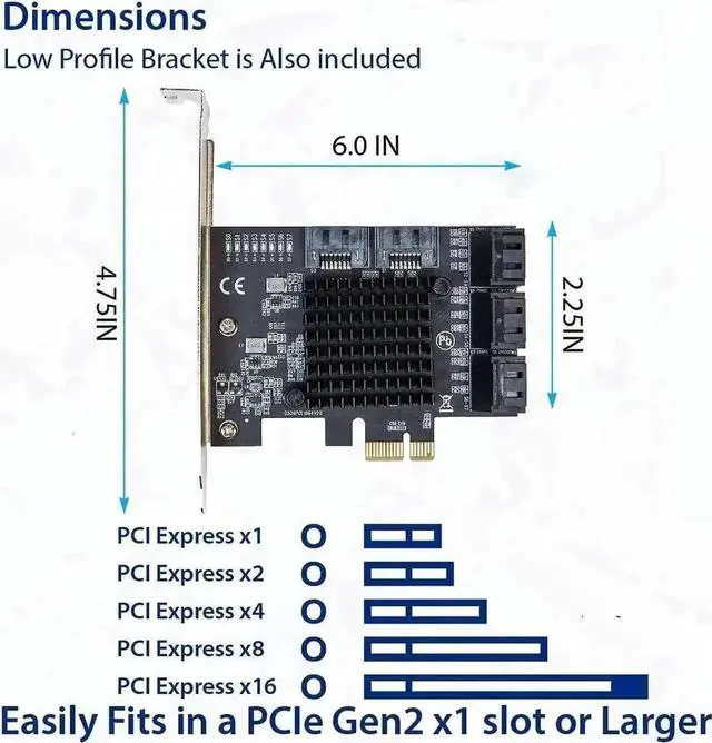 Alt view image 4 of 6 - Vszerda 8 Port PCIe 3.0 X1 SATA 3.0 Expansion Card Model SI-PEX40165, Dual ASM1064 Chips 6Gbps Non-RAID Storage Controller, Low Profile Bracket Included