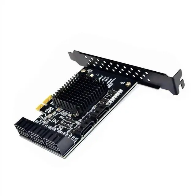 Alt view image 5 of 6 - Vszerda 8 Port PCIe SATA 3.0 Expansion Card, Marvell 88SE9215 Chip with Heatsink, Bootable System Drive, Includes Low Profile Bracket & 6pcs 90-Degree Black SATA Cables for HDD SSD Storage Expansion