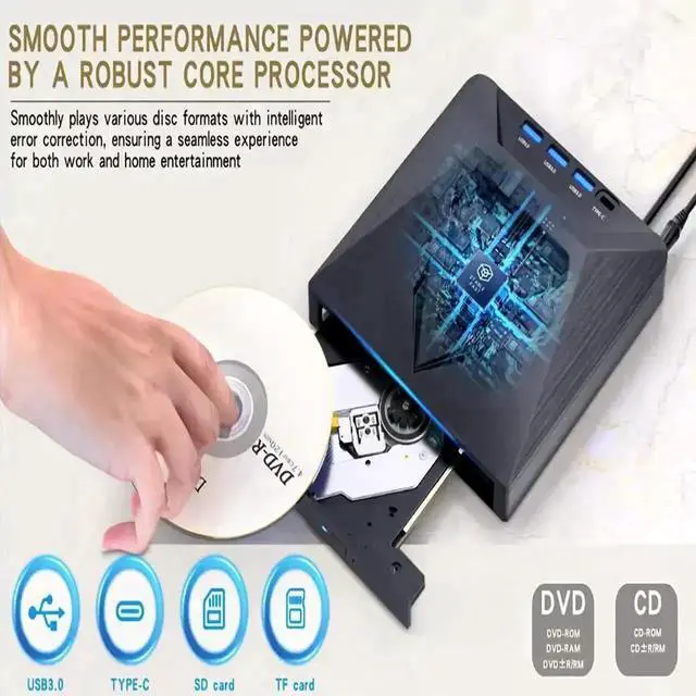 Alt view image 4 of 7 - Vszerda 7-in-1 USB 3.0 External CD DVD RW Burner Drive with 4 USB Ports SD TF Card Reader Portable Optical Drive Compatible with Laptop Mac Windows 11/10/8/7 Linux