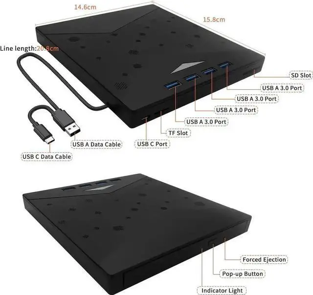 Alt view image 6 of 7 - Vszerda 7 in 1 USB 3.0 Type-C External CD DVD RW Burner Optical Drive with SD TF Card Reader 4 USB Expansion Ports for Laptop Desktop Windows 11/10/8/7 Linux MacOS