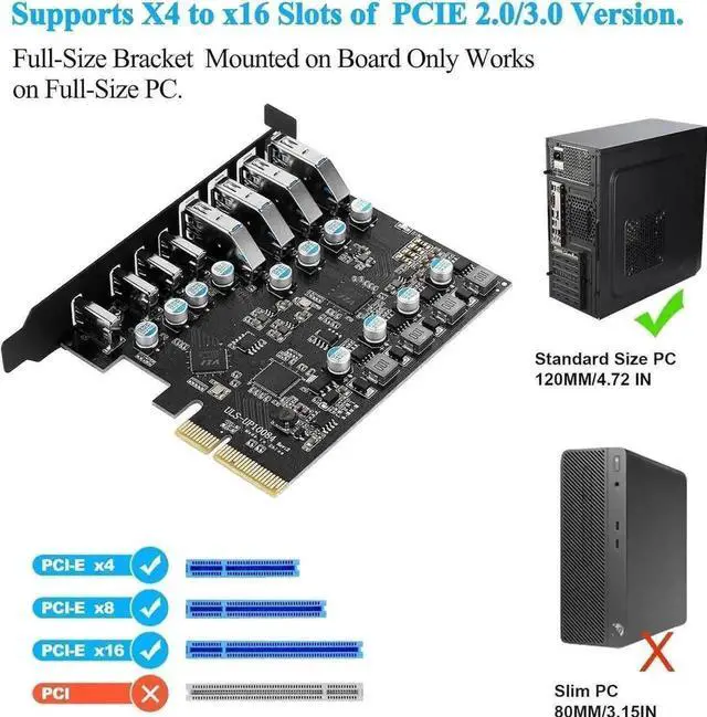 Alt view image 3 of 7 - 8-Port USB 3.2 Gen2 PCI Express Expansion Card, 10Gbps SuperSpeed PCIe Hub Adapter with 4 USB-A & 4 USB-C Ports, Built-in Self-Powered Circuit, Compatible with Windows 11/10/8.x/7/Vista/XP Desktop PC