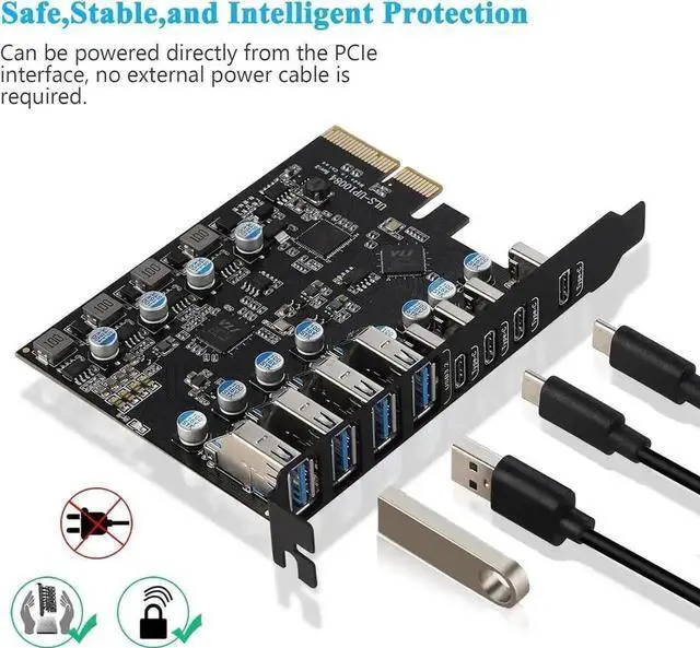 Alt view image 7 of 7 - 8-Port USB 3.2 Gen2 PCI Express Expansion Card, 10Gbps SuperSpeed PCIe Hub Adapter with 4 USB-A & 4 USB-C Ports, Built-in Self-Powered Circuit, Compatible with Windows 11/10/8.x/7/Vista/XP Desktop PC