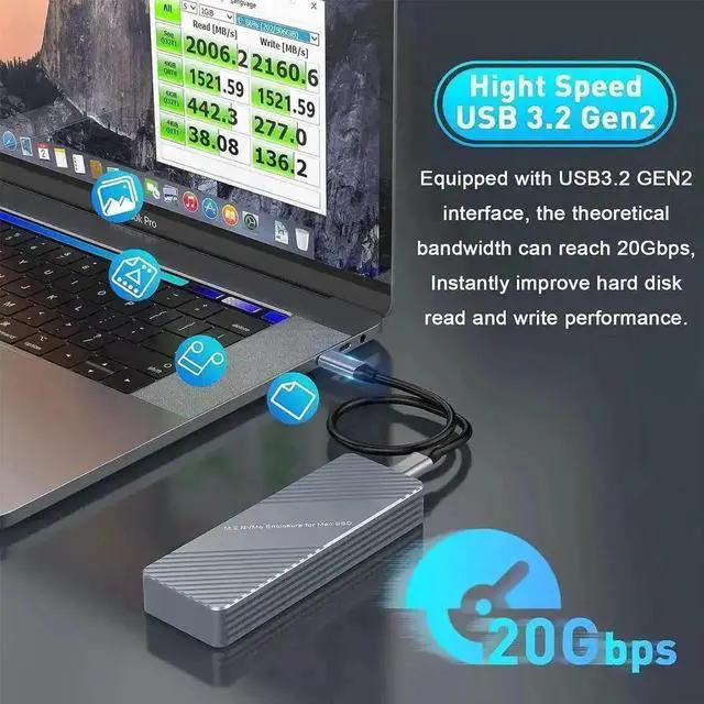 Alt view image 5 of 7 - Vszerda USB3.2 MacBook SSD Enclosure with M.2 Adapter, Fit 12+16Pin 2013-2017 Apple Original SSD