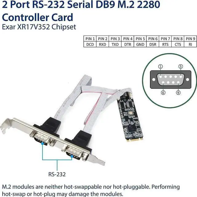 Alt view image 3 of 4 - Vszerda M.2 B+M Key 2-Port RS232 DB9 Serial Expansion Card, PCIe NGFF Serial Controller Card