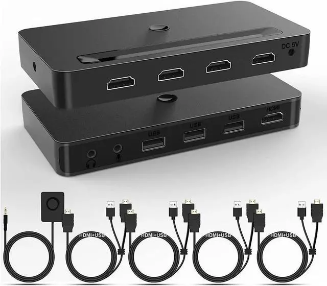 Main image of Vszerda 4 In 1 Out HDMI KVM Switch 4K@60Hz, 4 Port KVM Switcher with Audio Mic & 3 USB Ports, Wired Remote, 4 Combo Cables & USB Power Cable Included