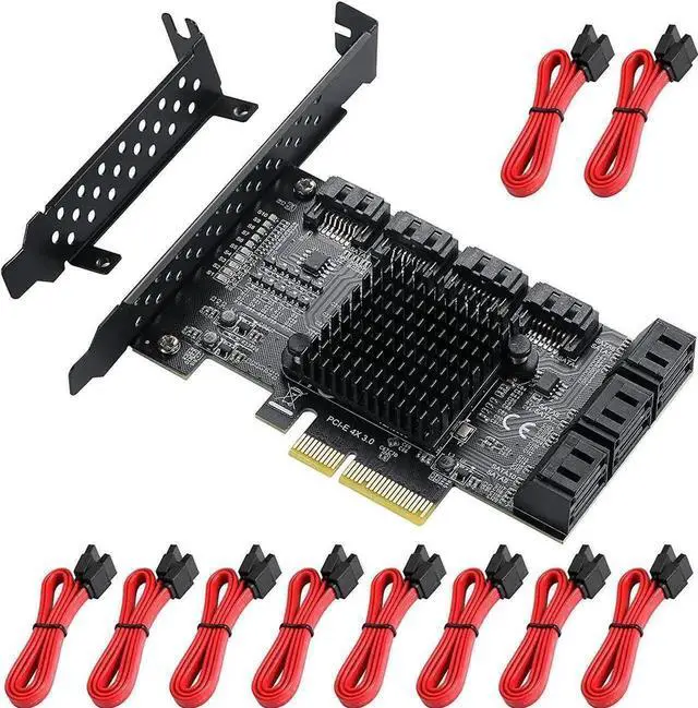 Main image of Vszerda 10 Ports PCIe SATA 3.0 Controller Card with 10 SATA Cables & Low Profile Bracket, 6Gbps PCIe Storage Expansion Card for 10 SATA HDD SSD Devices