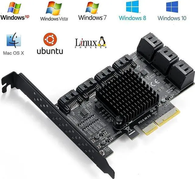 Alt view image 6 of 7 - Vszerda 10 Ports PCIe SATA 3.0 Controller Card with 10 SATA Cables & Low Profile Bracket, 6Gbps PCIe Storage Expansion Card for 10 SATA HDD SSD Devices