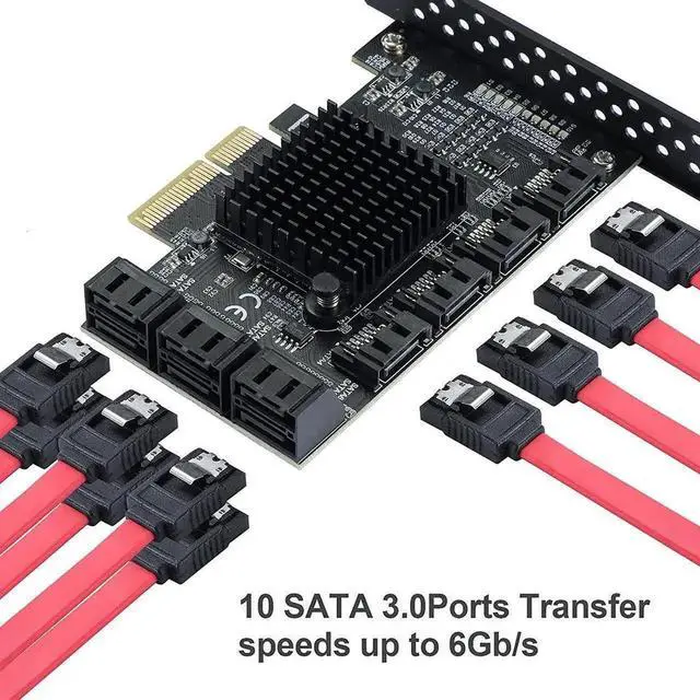 Alt view image 7 of 7 - Vszerda 10 Ports PCIe SATA 3.0 Controller Card with 10 SATA Cables & Low Profile Bracket, 6Gbps PCIe Storage Expansion Card for 10 SATA HDD SSD Devices
