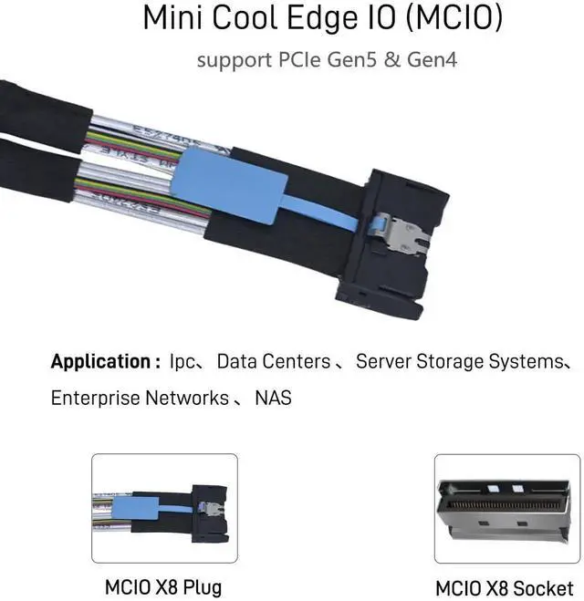 Alt view image 2 of 6 - Vszerda PCIe 5.0 MCIO x8 SFF-TA-1016 Breakout Cable, MCIO 74Pin Host to Dual SFF-8639 U.2 NVMe SSD with 15Pin SATA Power, 2.1ft (65CM) Enterprise Storage Cable