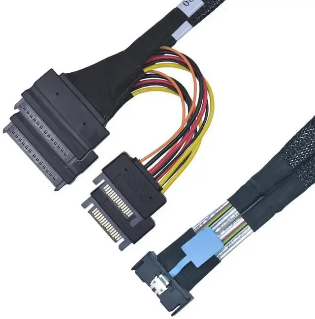 Main image of Vszerda PCIe 5.0 MCIO x8 SFF-TA-1016 Breakout Cable, MCIO 74Pin Host to Dual SFF-8639 U.2 NVMe SSD with 15Pin SATA Power, 2.1ft (65CM) Enterprise Storage Cable
