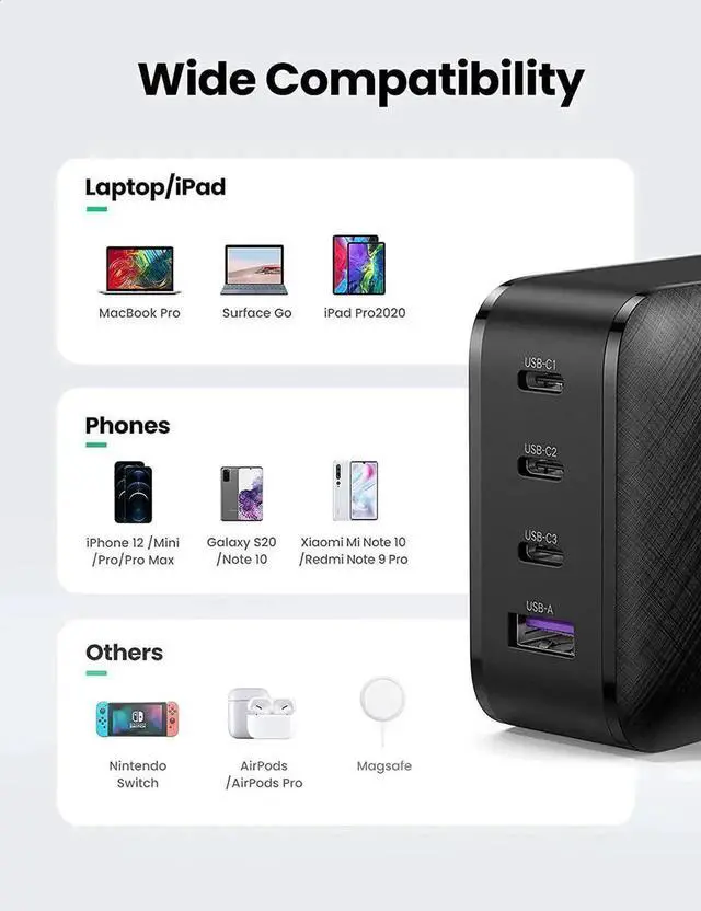 Alt view image 2 of 7 - Vszerda 65W GaN 4-Port USB C Fast Charger PPS PD Type C Power Adapter Multi Port Fast Charging Block Compatible with MacBook Pro Air, iPhone, iPad Pro, Samsung Galaxy, Dell XPS & All USB-C Laptops