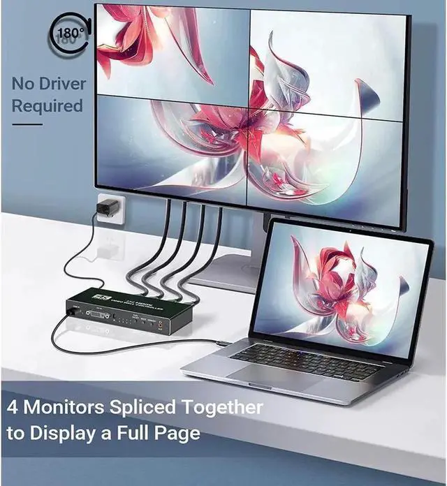 Alt view image 2 of 7 - 4K 2x2 HDMI Video Wall Controller, HDMI & DVI Dual Input to 4 HDMI Output Splicing Processor with SPDIF Audio & RS232 Control, 1080p@60Hz, 180° Image Rotation, 8 Multi-Screen Modes (2x2/1x2/1x3/1x4/2x