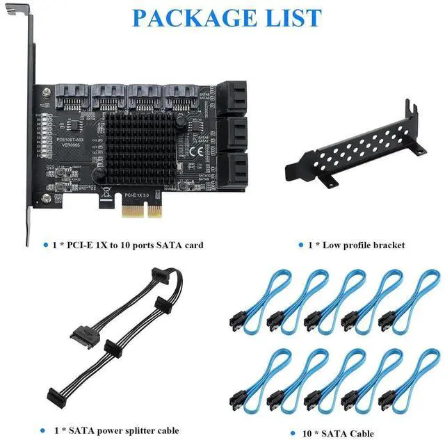 Alt view image 3 of 7 - Vszerda 10 Port PCIe X1 SATA 3.0 Expansion Card, 6Gbps ASM1166 SATA Controller Card Non-RAID, Comes with Low Profile Bracket & 10 SATA Cables, Support 10 SATA HDD/SSD