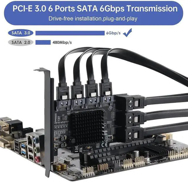 Alt view image 4 of 7 - Vszerda 10 Port PCIe to SATA 3.0 Expansion Card, PCIe X4 SATA III 6Gbps Controller Card with ASM1166 + JMB575 Dual Chips, Support HDD SSD NAS Mining Storage Expansion